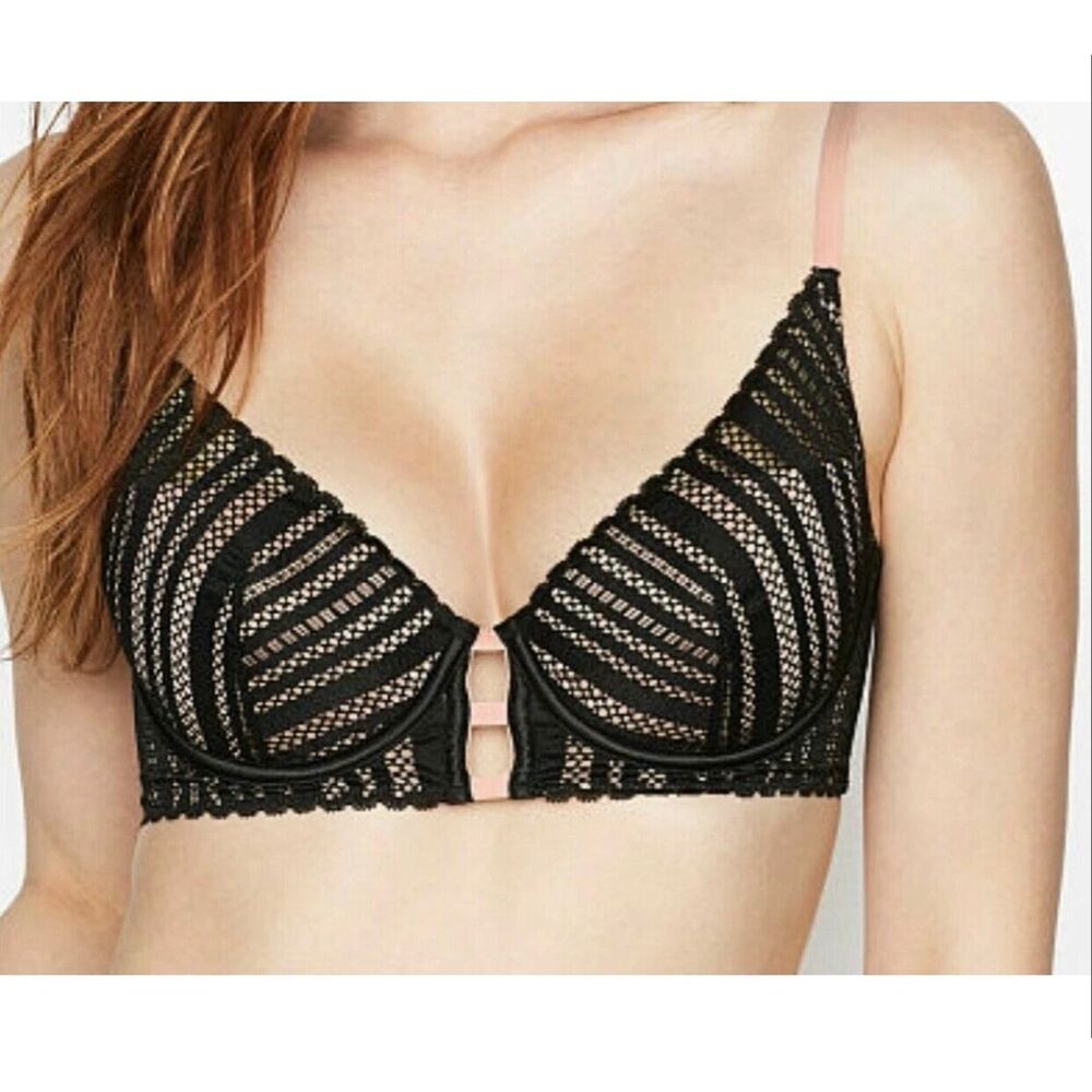 Victoria’s Secret Luxe Lingerie Lace Lightly Lined Plunge Bra Nwt 32DD